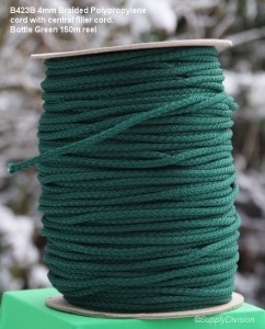 B423B T299E Bottle Green 4mm Polypropylene cord, 150m reel.