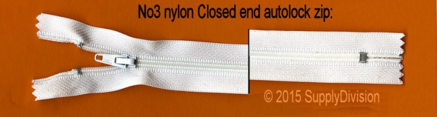 No3 Nylon closed end zip White 51cm